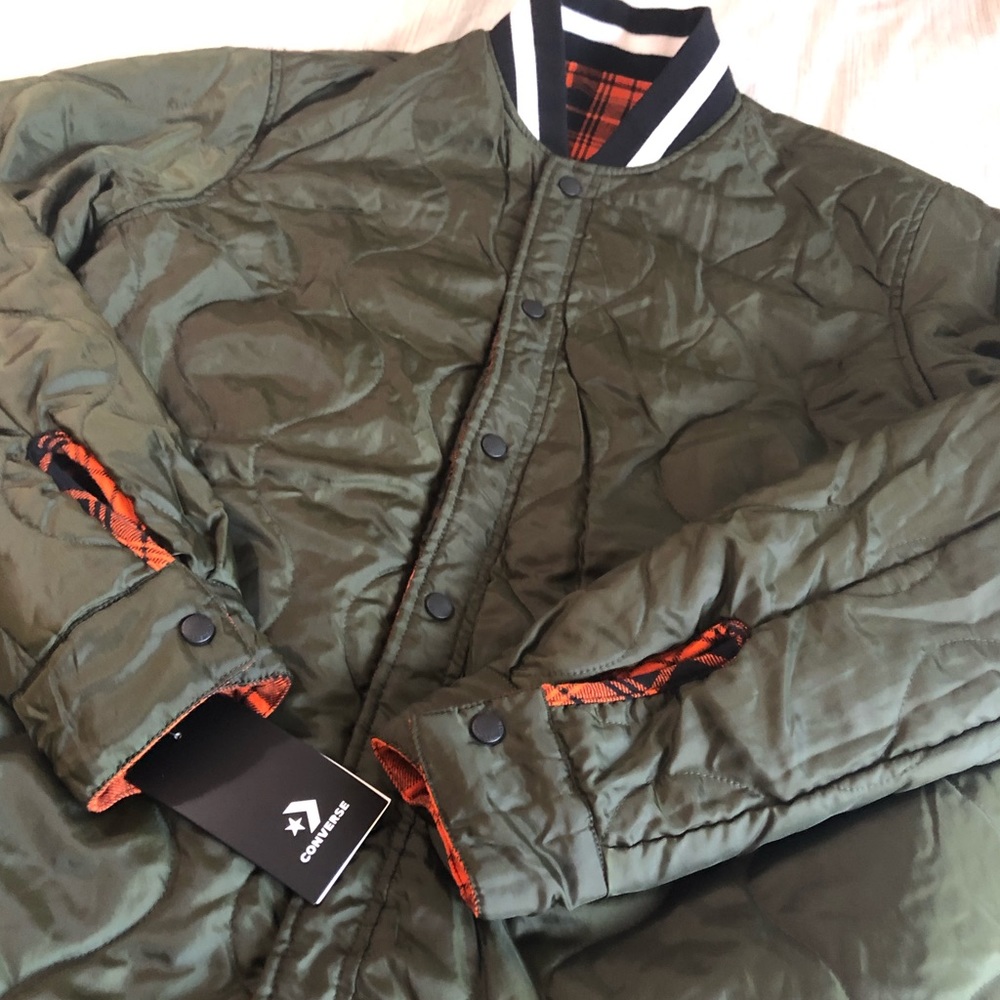 25 - CONVERSE Reversible Quilted Flannel Shirt Jacket Green Size S - Picture 6 of 8